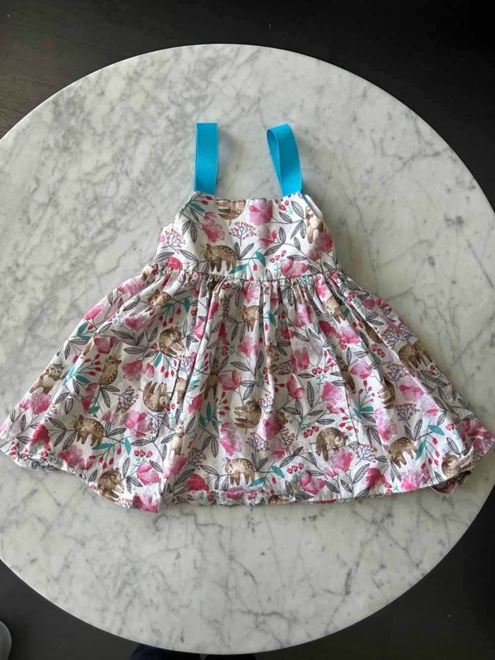Girls Floral & Sloth Sundress with Turquoise Straps